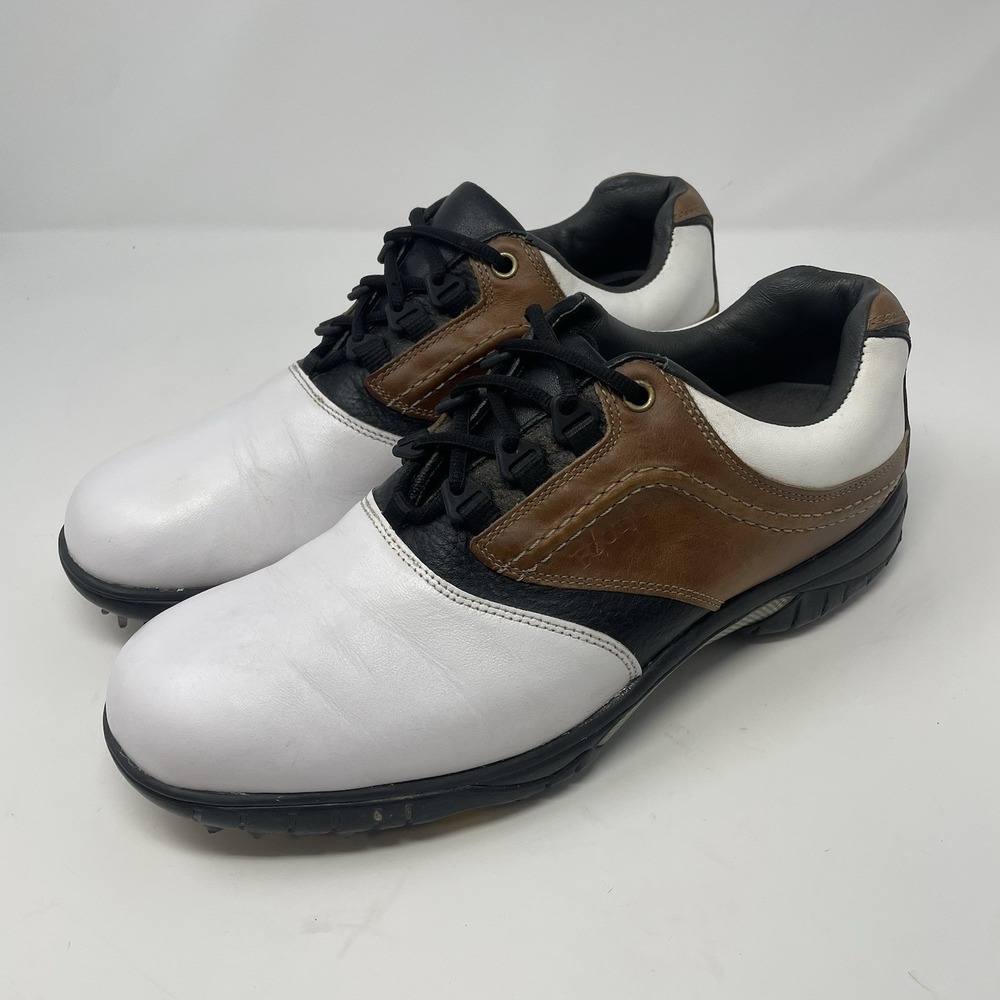 Footjoy Contour Series White Brown Leather‎ Golf Cleats Shoes Soft Spikes 10M